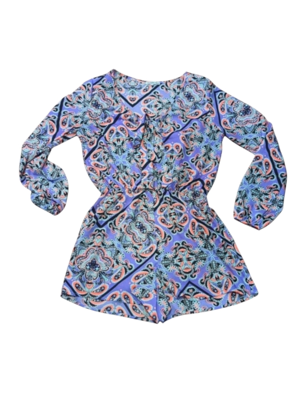 Charlotte Russe Purple Paisley Shorts Romper with Bow Size Medium